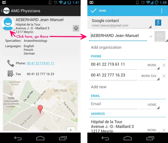 Adding a contact in the physicians app.