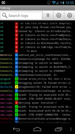 Screenshot of CatLog with Android log lines