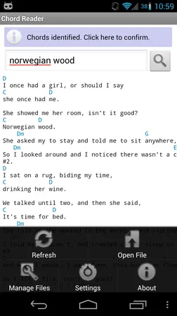 Screenshot of Chord Reader with Norwegian Wood chord chart