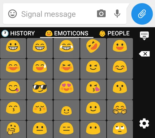 Screenshot of sending an emoji via AnySoftKeyboard and Signal
