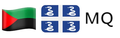 Three emoji representations of Martinique - the new black-red-green flag, the old blue-and-white flag, and the letters MQ.