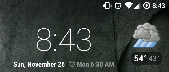Screenshot of weather and time widget on my homescreen