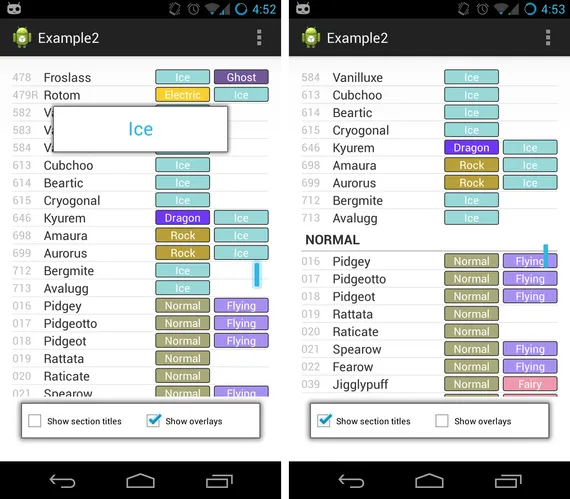 comparison of hiding overlays and hiding section titles