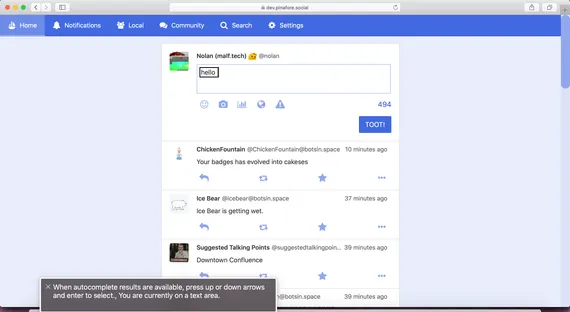 Screenshot of VoiceOver in Safari on macOS showing text at the bottom of the screen representing what's spoken