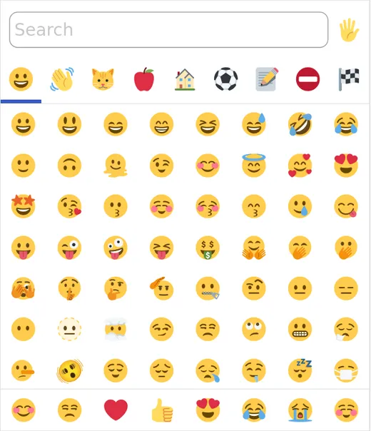 Screenshot of an emoji picker showing a search box and a grid of emoji