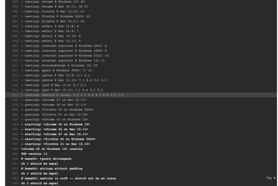 Travis CI output