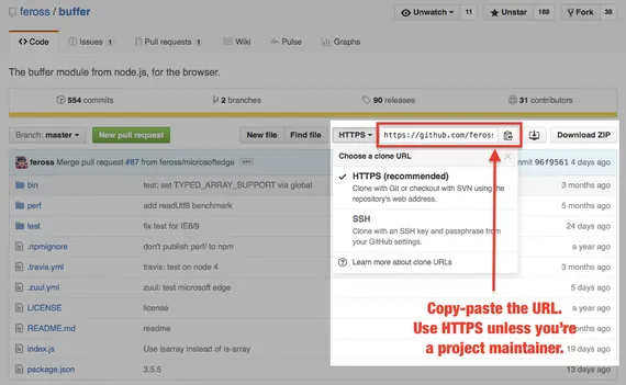 Where to find the Git URL in the Github UI