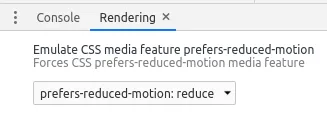 Screenshot of Chrome DevTools "prefers reduced motion" Rendering setting