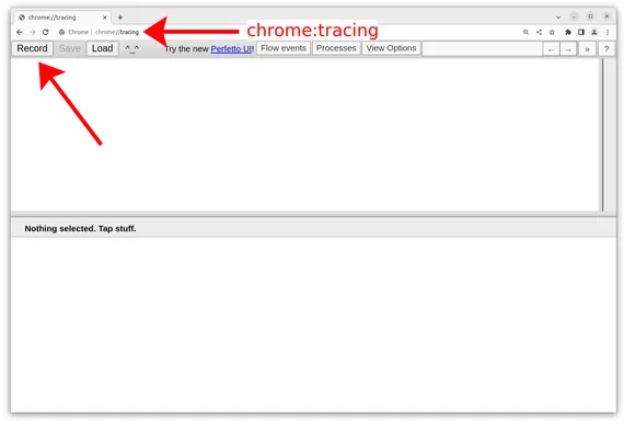 Screenshot of tracing tool with arrow pointing at Record