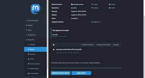 Screenshot of the Mastodon moderation UI