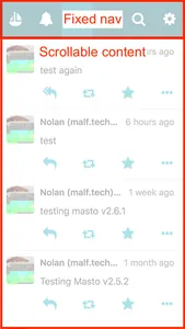 Screenshot of Pinafore UI showing a top nav with a scrollable content below