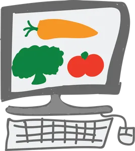 Hand draw picture of a computer with vegetables on the screen
