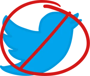 Twitter logo with a red "no" sign over it