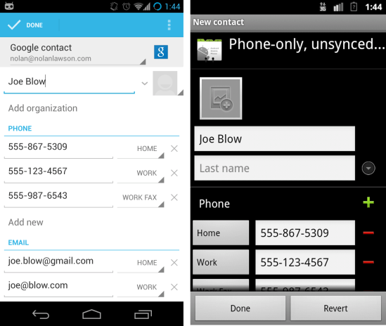 Adding a contact in Jelly Bean and Gingerbread.