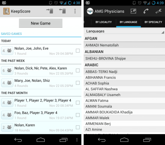 Sectioned list views.