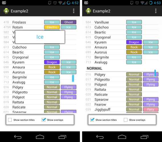 comparison of hiding overlays and hiding section titles