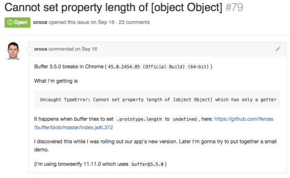 Open bug in the "buffer" project