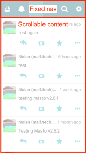 Screenshot of Pinafore UI showing a top nav with a scrollable content below